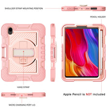 For iPad mini 6 360 Degree Rotation Contrast Color Shockproof Silicone + PC Tablet Case with Holder & Hand Grip Strap & Shoulder Strap(Rose Gold)
