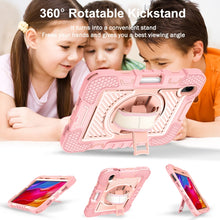 For iPad mini 6 360 Degree Rotation Contrast Color Shockproof Silicone + PC Tablet Case with Holder & Hand Grip Strap & Shoulder Strap(Rose Gold)