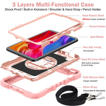 For iPad mini 6 360 Degree Rotation Contrast Color Shockproof Silicone + PC Tablet Case with Holder & Hand Grip Strap & Shoulder Strap(Rose Gold)