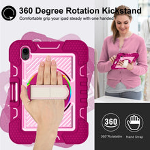 For iPad mini 6 360 Degree Rotation Contrast Color Shockproof Silicone + PC Tablet Case with Holder & Hand Grip Strap & Shoulder Strap(Rose Red+Pink)