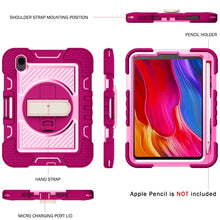 For iPad mini 6 360 Degree Rotation Contrast Color Shockproof Silicone + PC Tablet Case with Holder & Hand Grip Strap & Shoulder Strap(Rose Red+Pink)