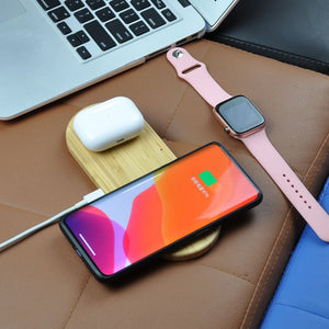 2 In 1 Multi-function Wood Wireless Charging Wireless Charger for iPhone & iWatch & AirPods(Walnut)
