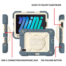 For iPad mini 6 Shockproof PC + Silicone Combination Tablet Case with Holder & Hand Strap & Shoulder Strap(Daisy Blue)