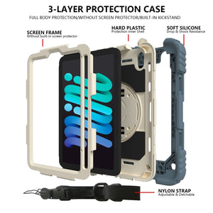 For iPad mini 6 Shockproof PC + Silicone Combination Tablet Case with Holder & Hand Strap & Shoulder Strap(Daisy Blue)