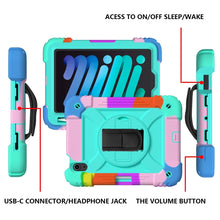 For iPad mini 6 Shockproof PC + Silicone Combination Tablet Case with Holder & Hand Strap & Shoulder Strap(Colorful Mint Green)