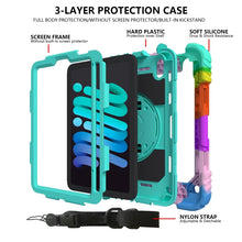 For iPad mini 6 Shockproof PC + Silicone Combination Tablet Case with Holder & Hand Strap & Shoulder Strap(Colorful Mint Green)