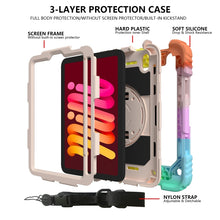 For iPad mini 6 Shockproof PC + Silicone Combination Tablet Case with Holder & Hand Strap & Shoulder Strap(Colorful Rose Gold)