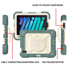 For iPad mini 6 Shockproof PC + Silicone Combination Tablet Case with Holder & Hand Strap & Shoulder Strap(Jade Green)