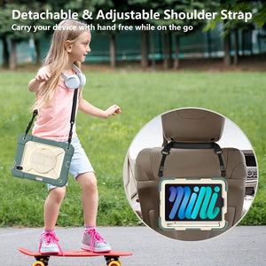 For iPad mini 6 Shockproof PC + Silicone Combination Tablet Case with Holder & Hand Strap & Shoulder Strap(Jade Green)