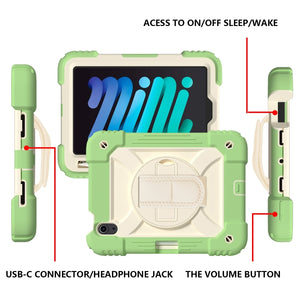 For iPad mini 6 Shockproof PC + Silicone Combination Tablet Case with Holder & Hand Strap & Shoulder Strap(Matcha Green)