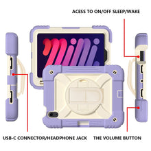 For iPad mini 6 Shockproof PC + Silicone Combination Tablet Case with Holder & Hand Strap & Shoulder Strap(Purple)