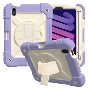 For iPad mini 6 Shockproof PC + Silicone Combination Tablet Case with Holder & Hand Strap & Shoulder Strap(Purple)