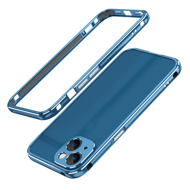 For iPhone 13 Aurora Series Lens Protector + Metal Frame Protective Case(Blue Silver)