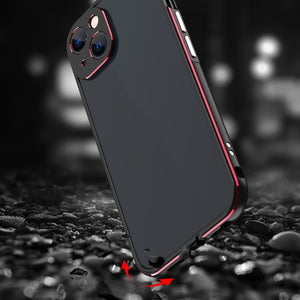 For iPhone 13 Aurora Series Lens Protector + Metal Frame Protective Case(Black Red)