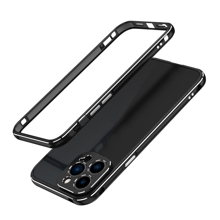 For iPhone 13 Pro Aurora Series Lens Protector + Metal Frame Protective Case (Black Silver)