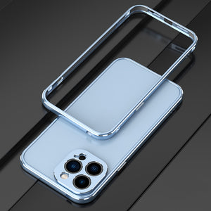 For iPhone 13 Pro Aurora Series Lens Protector + Metal Frame Protective Case (Blue Silver)