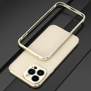 For iPhone 13 Pro Max Aurora Series Lens Protector + Metal Frame Protective Case (Gold Silver)