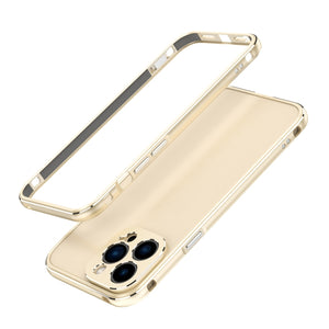 For iPhone 13 Pro Max Aurora Series Lens Protector + Metal Frame Protective Case (Gold Silver)