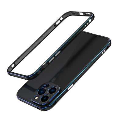 For iPhone 13 Pro Max Aurora Series Lens Protector + Metal Frame Protective Case (Black Blue)