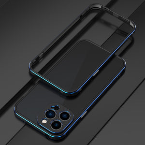 For iPhone 13 Pro Max Aurora Series Lens Protector + Metal Frame Protective Case (Black Blue)