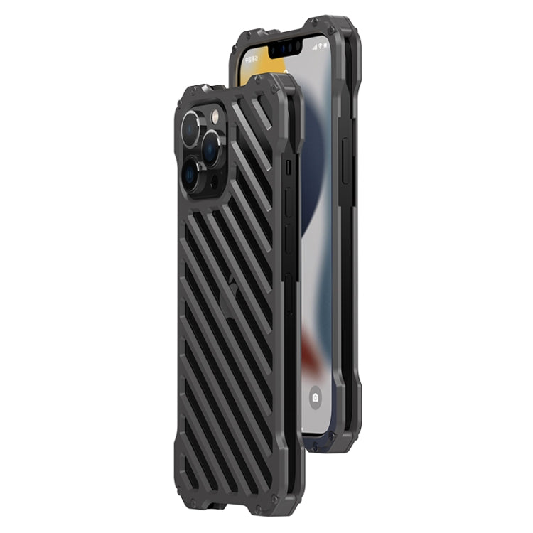 For iPhone 13 R-JUST RJ-50 Hollow Breathable Armor Metal Shockproof Protective Case(Deep Space Grey)