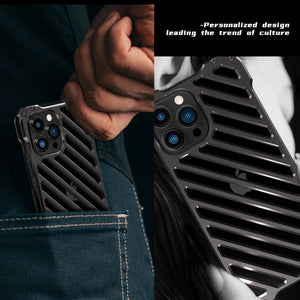 R-JUST RJ-50 Hollow Breathable Armor Metal Shockproof Protective Case For iPhone 13 Pro(Deep Space Grey)