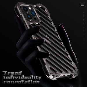 For iPhone 13 Pro Max R-JUST RJ-50 Hollow Breathable Armor Metal Shockproof Protective Case (Deep Space Grey)