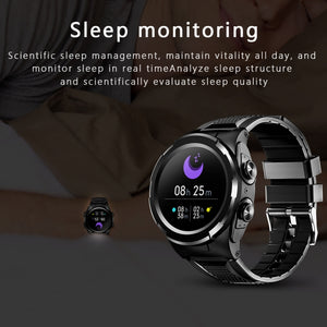 F6 1.28 inch IPS Screen 2 in 1 Bluetooth Earphone Smart Watch, Support Heart Rate & Blood Oxygen Monitoring / Bluetooth Music, Style:Steel Strap(Black)