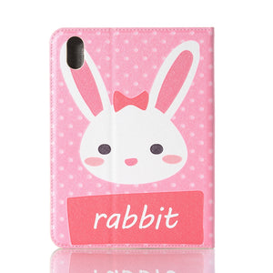 For iPad mini 6 Cartoon Pattern Horizontal Flip Leather Tablet Case with Card Slots & Holder & Wallet(Rabbit)