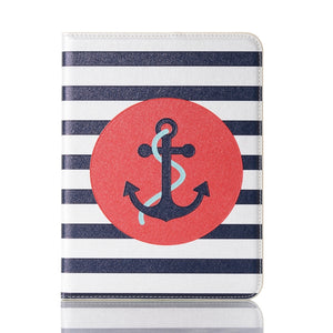 For iPad mini 6 Cartoon Pattern Horizontal Flip Leather Tablet Case with Card Slots & Holder & Wallet(Ship Anchor)