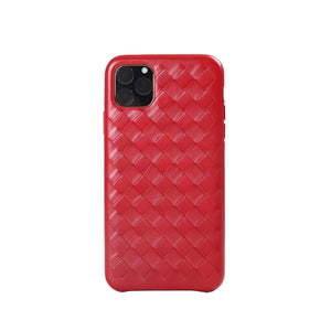 For iPhone 11 Woven Texture Sheepskin Leather Back Cover Semi-wrapped Shockproof Case (Red)