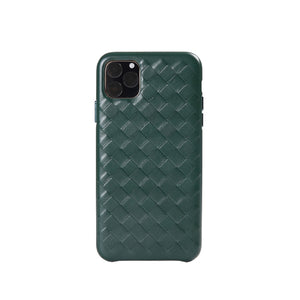For iPhone 11 Pro Woven Texture Sheepskin Leather Back Cover Semi-wrapped Shockproof Case (Green)