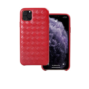 For iPhone 11 Pro Max Woven Texture Sheepskin Leather Back Cover Semi-wrapped Shockproof Case (Red)