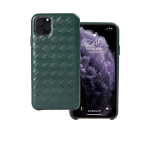 For iPhone 11 Pro Max Woven Texture Sheepskin Leather Back Cover Semi-wrapped Shockproof Case (Green)