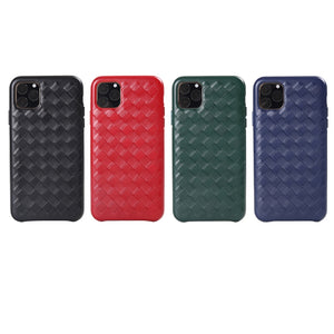 For iPhone 11 Pro Max Woven Texture Sheepskin Leather Back Cover Semi-wrapped Shockproof Case (Red)