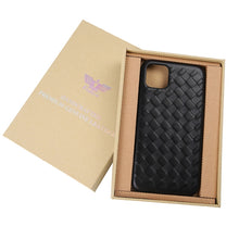 For iPhone 11 Pro Max Woven Texture Sheepskin Leather Back Cover Semi-wrapped Shockproof Case (Black)