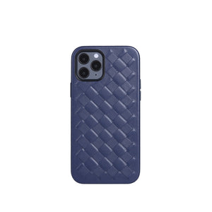 For iPhone 12 / 12 Pro Woven Texture Sheepskin Leather Back Cover Full-wrapped Shockproof Case(Blue)