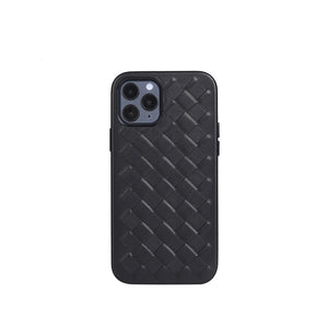 For iPhone 12 / 12 Pro Woven Texture Sheepskin Leather Back Cover Full-wrapped Shockproof Case(Black)