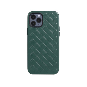 For iPhone 12 / 12 Pro Woven Texture Sheepskin Leather Back Cover Full-wrapped Shockproof Case(Green)