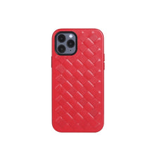 For iPhone 12 Pro Max Woven Texture Sheepskin Leather Back Cover Full-wrapped Shockproof Case(Red)