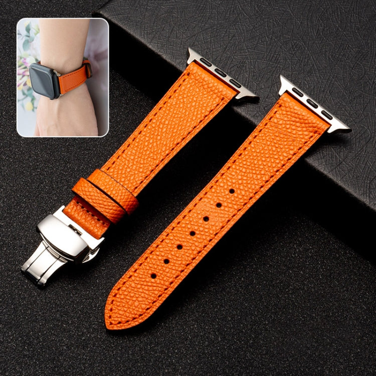 Butterfly Clasp  Top Layer Cowhide Leather Strap Watch Band For Apple Watch Series 8&7 41mm / SE 2&6&SE&5&4 40mm / 3&2&1 38mm(Orange)