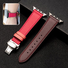 Butterfly Clasp  Top Layer Cowhide Leather Strap Watch Band For Apple Watch Series 8&7 41mm / SE 2&6&SE&5&4 40mm / 3&2&1 38mm(Red)