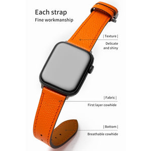 Butterfly Clasp  Top Layer Cowhide Leather Strap Watch Band For Apple Watch Series 8&7 41mm / SE 2&6&SE&5&4 40mm / 3&2&1 38mm(Blue)
