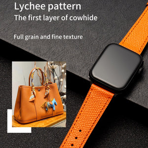 Butterfly Clasp  Top Layer Cowhide Leather Strap Watch Band For Apple Watch Series 8&7 41mm / SE 2&6&SE&5&4 40mm / 3&2&1 38mm(Yellow)