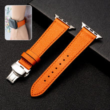 Butterfly Clasp  Top Layer Cowhide Leather Strap Watch Band For Apple Watch Ultra 49mm / Series 8&7 45mm / SE 2&6&SE&5&4 44mm / 3&2&1 42mm(Orange)