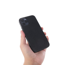 For iPhone 12 Pro Max Mesh Texture Cowhide Leather Back Cover Full-wrapped Shockproof Case(Black)
