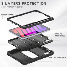 For iPad mini 6 3-Layer Protection Screen Frame + PC + Silicone Shockproof Combination Tablet Case with Holder(Black+Black)