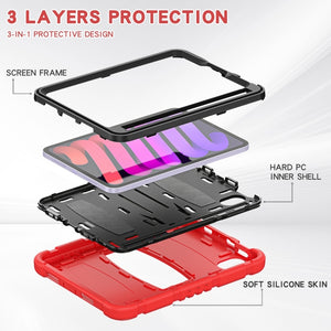 For iPad mini 6 3-Layer Protection Screen Frame + PC + Silicone Shockproof Combination Tablet Case with Holder(Red+Black)