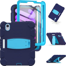 For iPad mini 6 3-Layer Protection Screen Frame + PC + Silicone Shockproof Combination Tablet Case with Holder(NavyBlue+Blue)