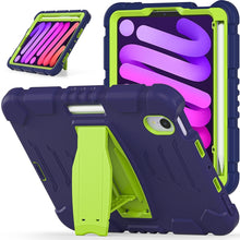 For iPad mini 6 3-Layer Protection Screen Frame + PC + Silicone Shockproof Combination Tablet Case with Holder(NavyBlue+Lime)